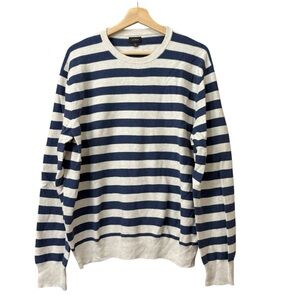 J Crew Men’s Striped Blue Beige 100% Cotton Knit Crew Neck Sweater Size XL